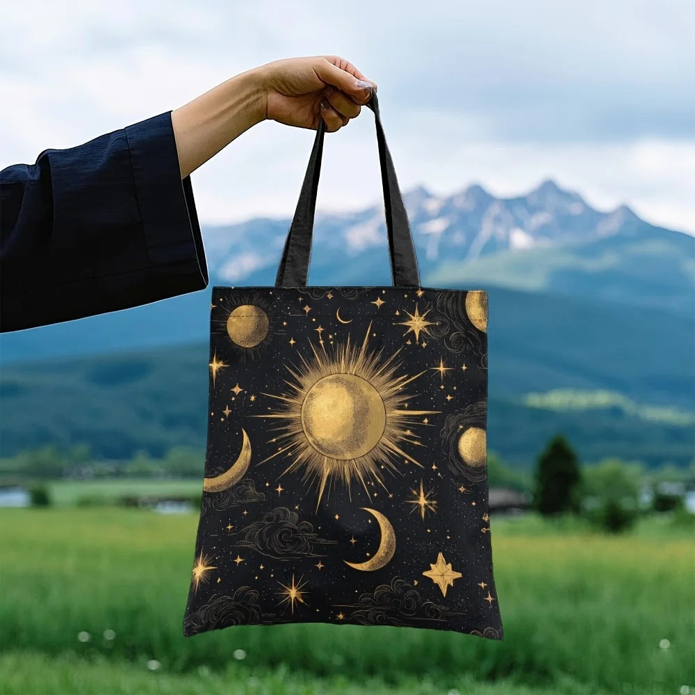 Bolsa de viagem de tarô celestial de 1 unidade – organizador de maquiagem lavável à mão com design de sol dourado, lua e estrelas