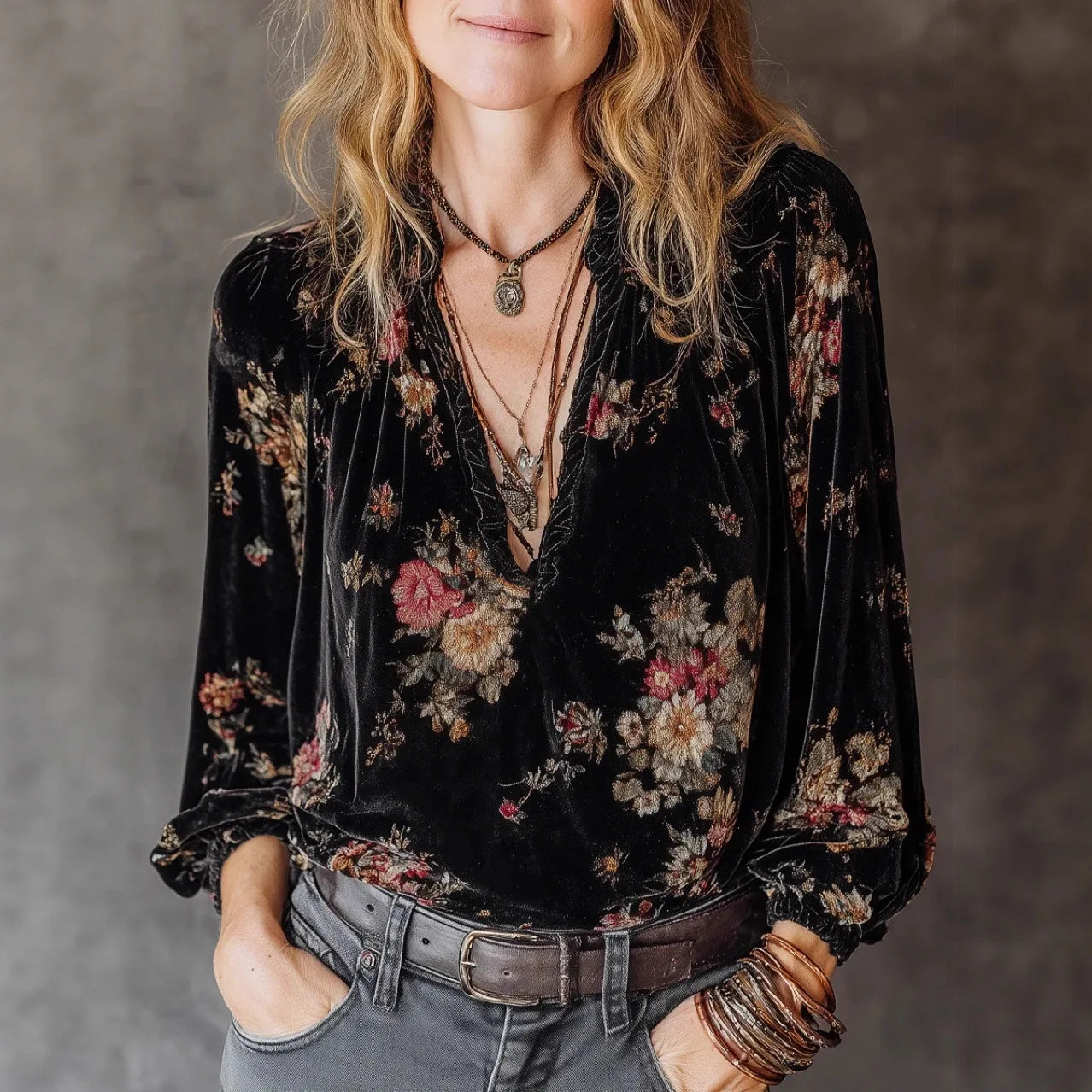 Camisa veludo flower