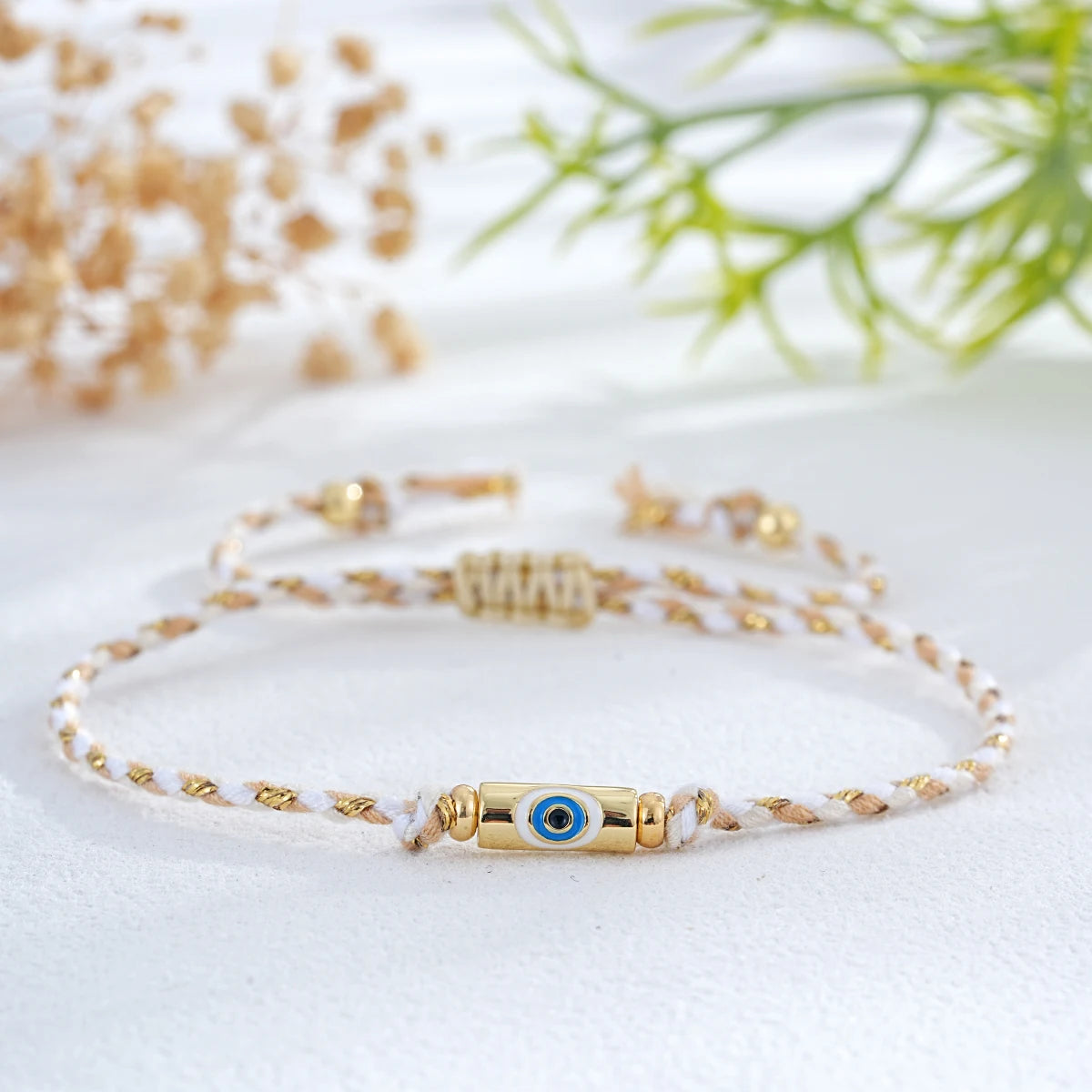 Pulseira de amizade tecida colorida com pingente de mau olhado, pulseira de corda da sorte ajustável para mulheres, joias boho de praia de verão, 1 peça