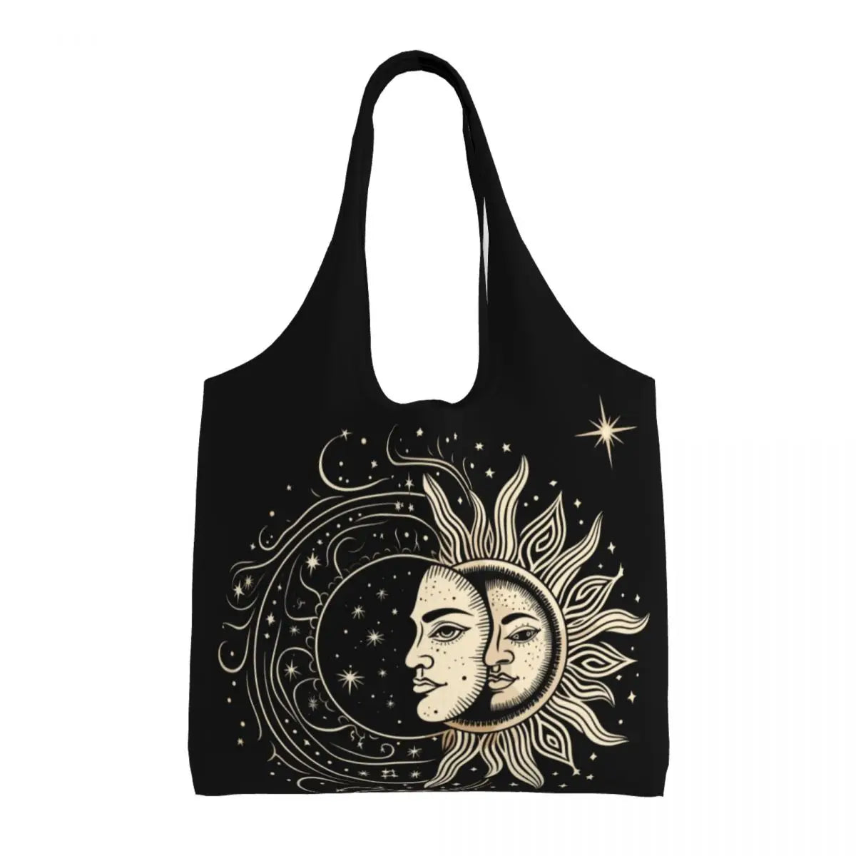 Lua Ouro Vintage e Estrelas Tote Saco De Compras, Impressão Kawaii Personalizado, Bolsa De Ombro Shopper Reutilizável Canvas