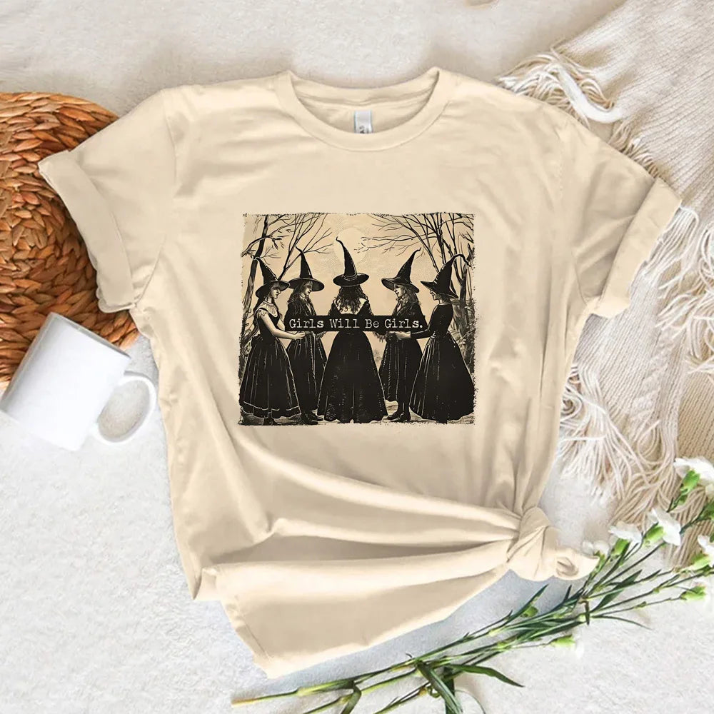 Bruxa estrela lua impressão feminina t camisa de manga curta o pescoço solto camiseta feminina senhoras t y2k