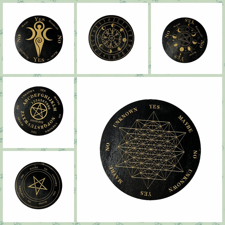 Muy bien 1 peça placa de pêndulo de madeira para adivinhação meditação altar metafísico porta-copos base de cristal sinais para decoração de casa