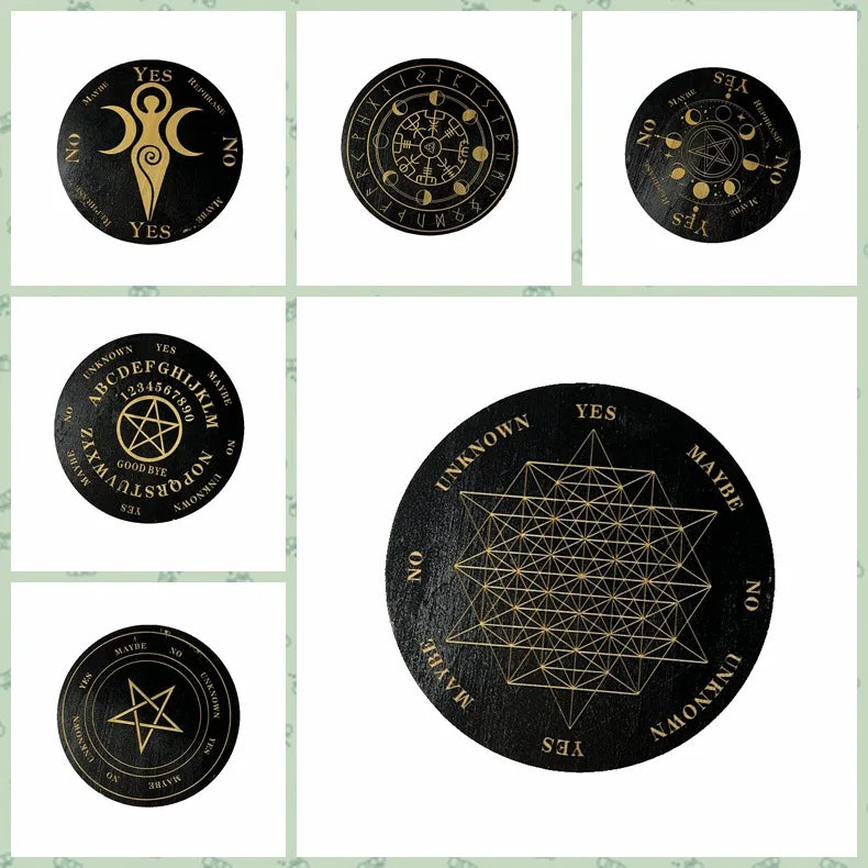 Muy bien 1 peça placa de pêndulo de madeira para adivinhação meditação altar metafísico porta-copos base de cristal sinais para decoração de casa