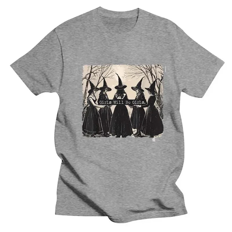 Meninas vou ser meninas bruxa na floresta impressão esporte tripulação pescoço camisetas primavera verão manga curta camisetas femininas topos camisa