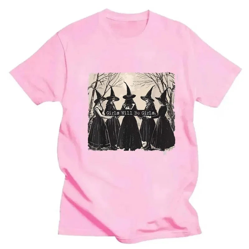 Meninas vou ser meninas bruxa na floresta impressão esporte tripulação pescoço camisetas primavera verão manga curta camisetas femininas topos camisa