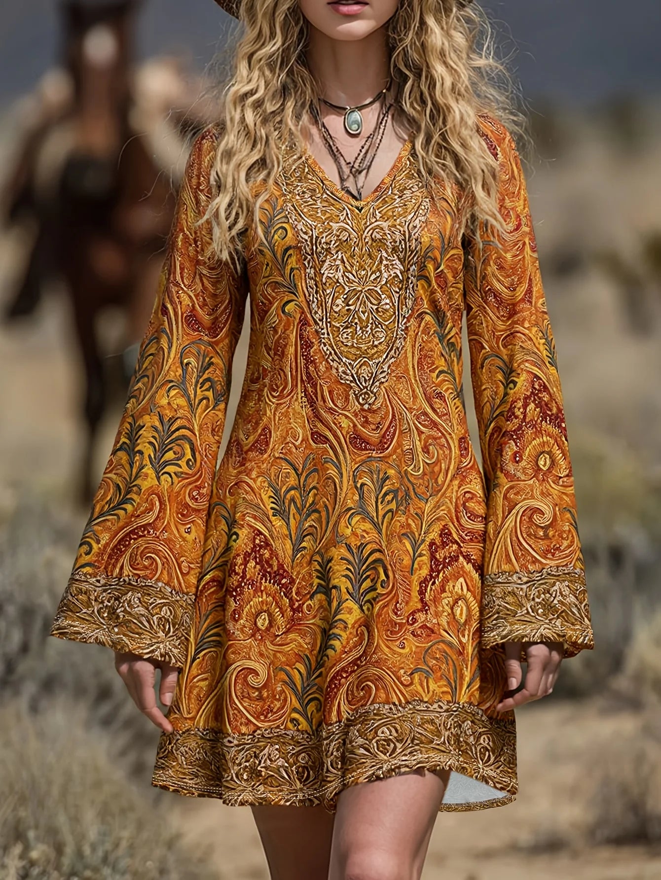 Vestido boho decote