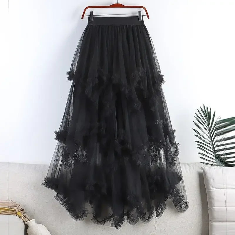 Saia longa irregular tule