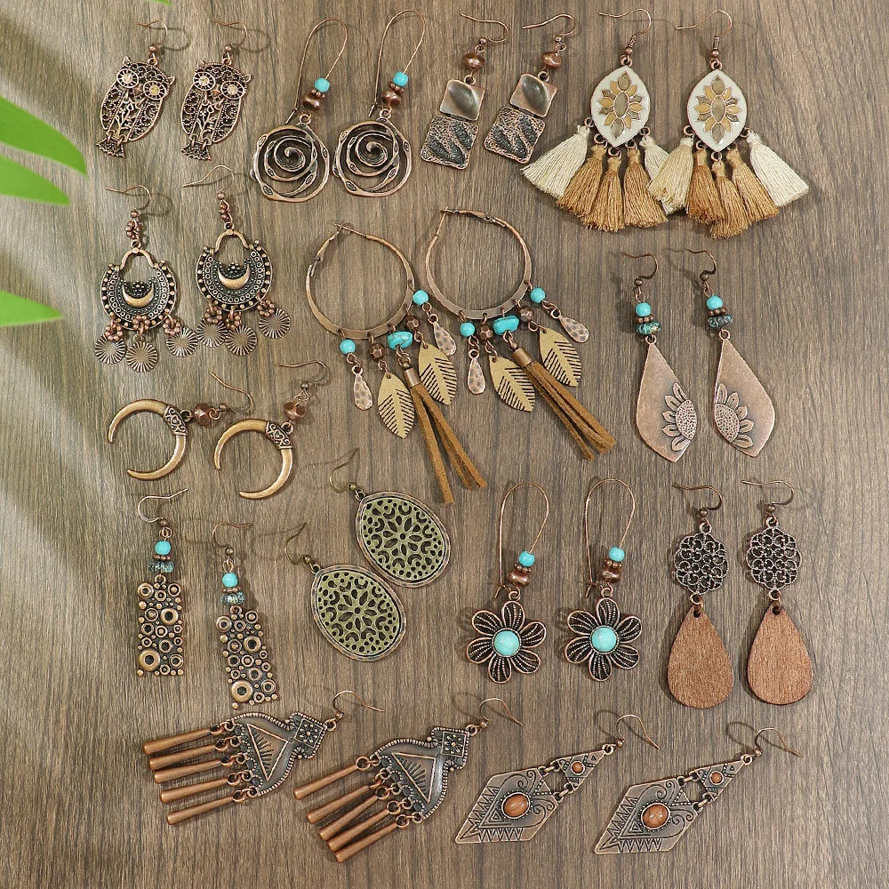 Brinco de gota geométrico boho vintage, borla étnica, contas azuis, flores, redondo, longo, pendurado, feminino, jhumka, joias indianas
