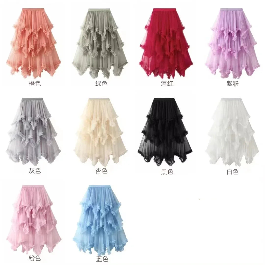 Saia longa irregular tule