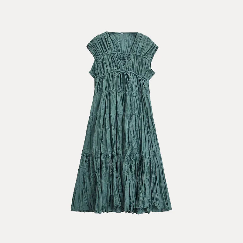Vestido plissado folha