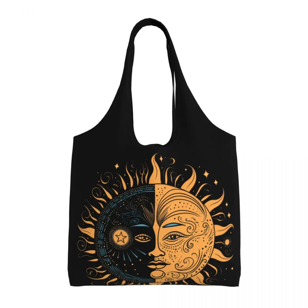 Lua Ouro Vintage e Estrelas Tote Saco De Compras, Impressão Kawaii Personalizado, Bolsa De Ombro Shopper Reutilizável Canvas