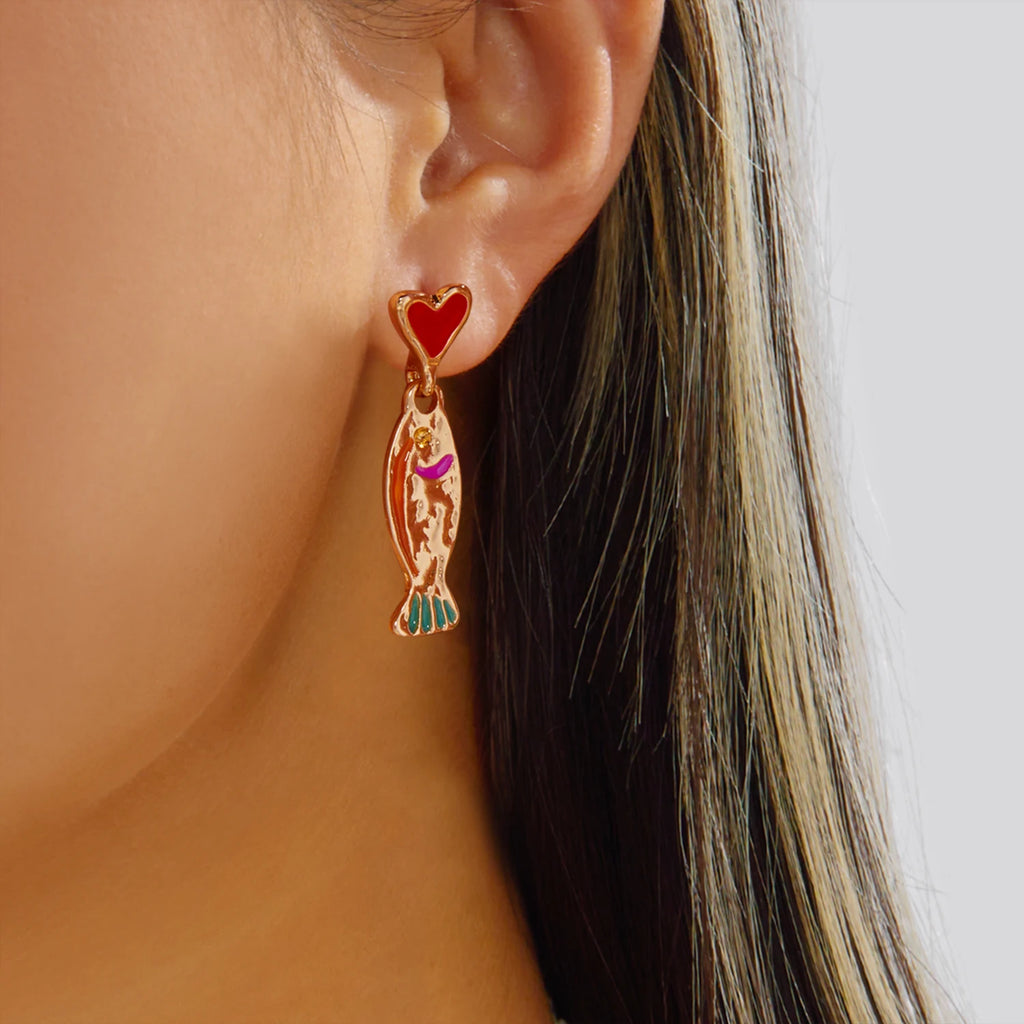 Brincos Pequenos Simples em Forma de Coração para Mulheres, Criativos, em Cor Dourada, com Esmalte, Estilo Bohemia, Joias de Verão para Férias na Praia