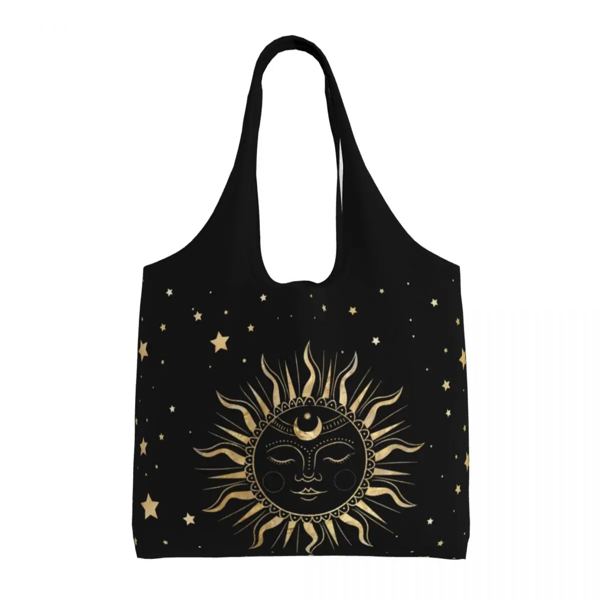 Lua Ouro Vintage e Estrelas Tote Saco De Compras, Impressão Kawaii Personalizado, Bolsa De Ombro Shopper Reutilizável Canvas