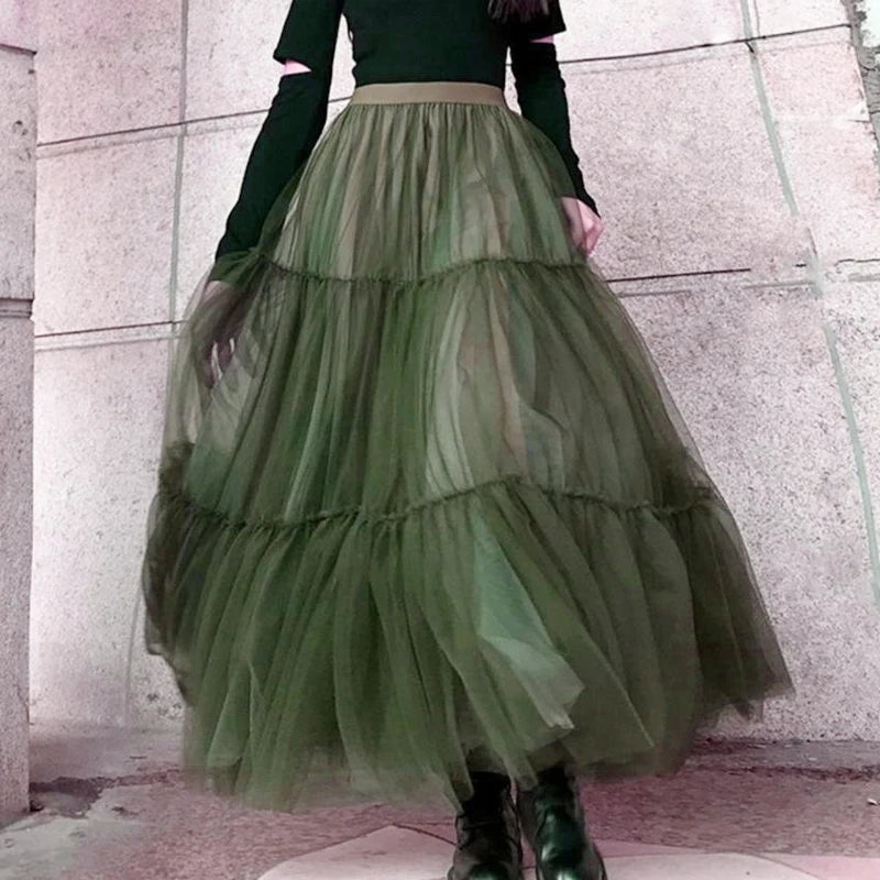 🌿 Saia de Tule Verde Oliva