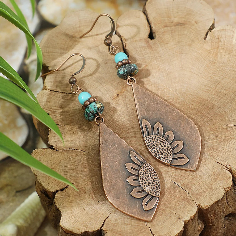 Brinco de gota geométrico boho vintage, borla étnica, contas azuis, flores, redondo, longo, pendurado, feminino, jhumka, joias indianas