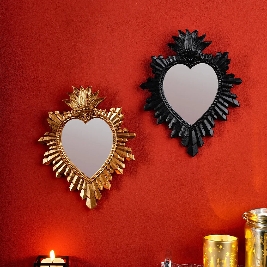 1 peça, pingente decorativo de coração sagrado de chama de material de resina dourada e preta, adequado para decoração de parede religiosa